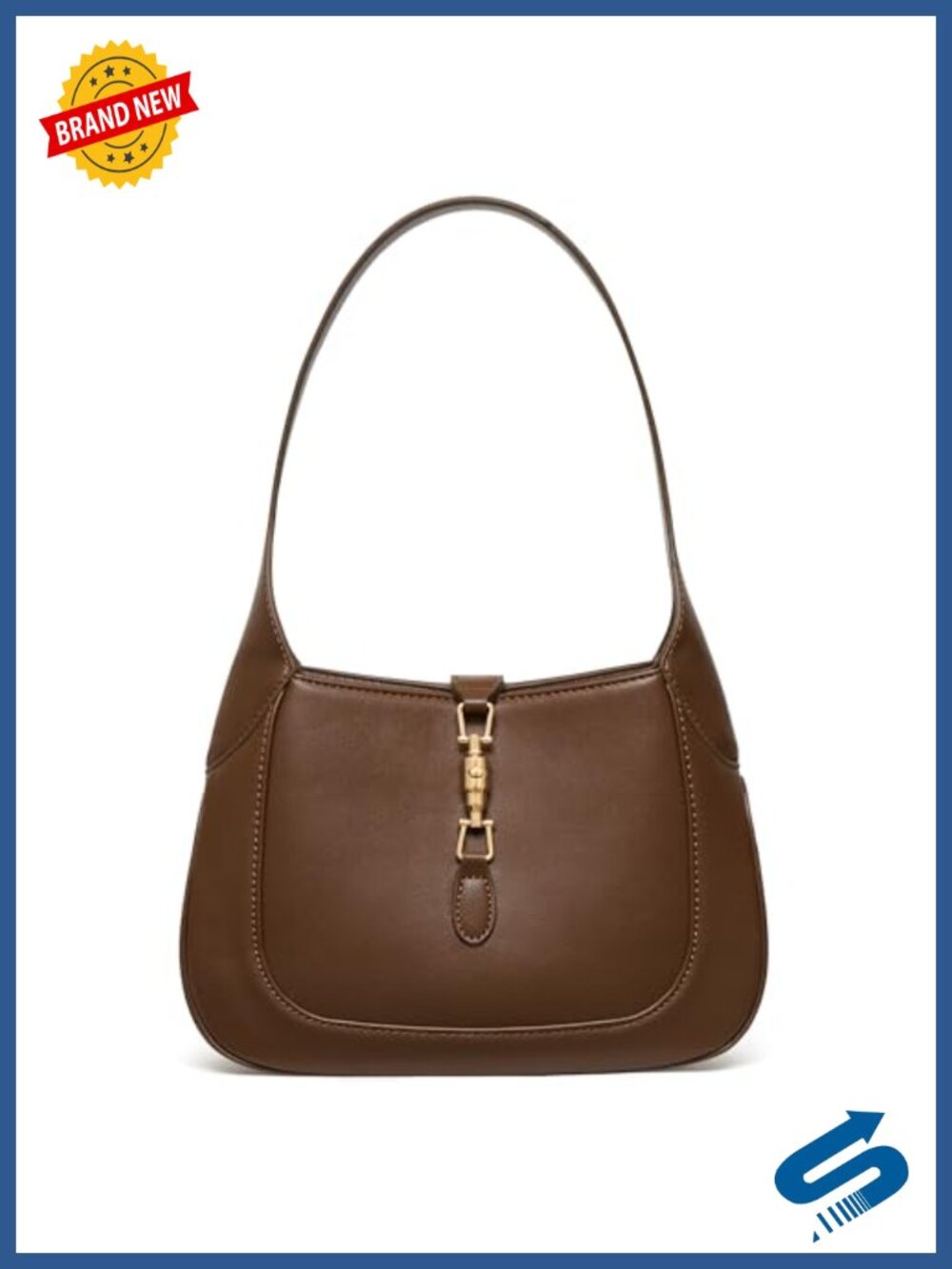 Vegan Leather Shoulder Bag Gold Push-Lock Lightweight Crescent Everyday Purse